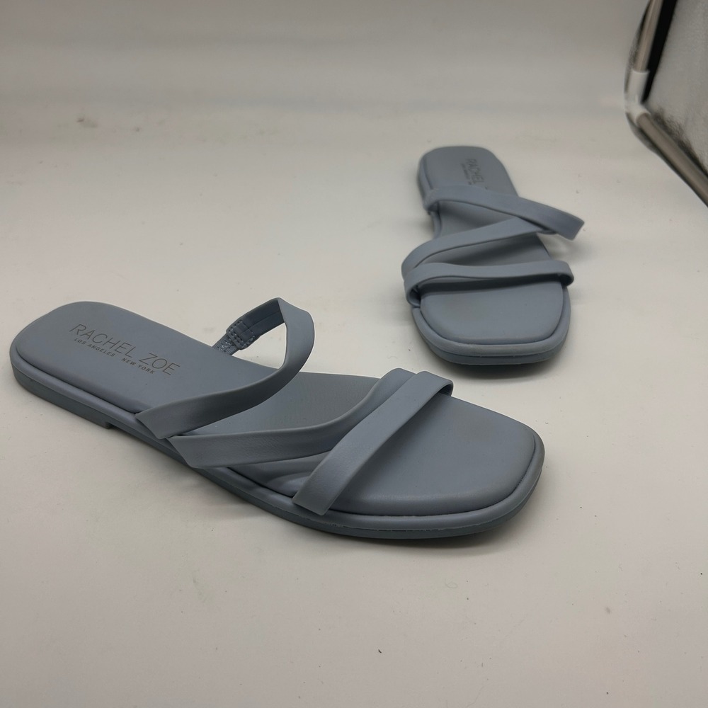 Rachel Zoe Treat Light Blue Multi Strap Square Toe Flat Slide Sandals Women 7.5M